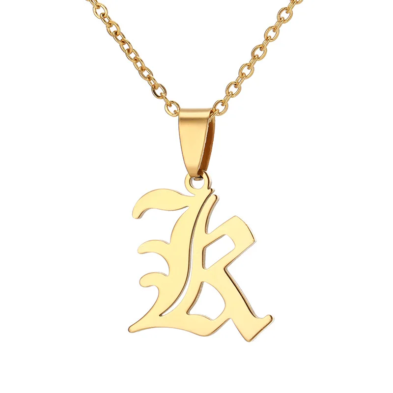 No Fade Initial Jewelry Curb Cuban Link Chain Customized Name Old English Font 26 Capitalized Letter necklace For Women Men