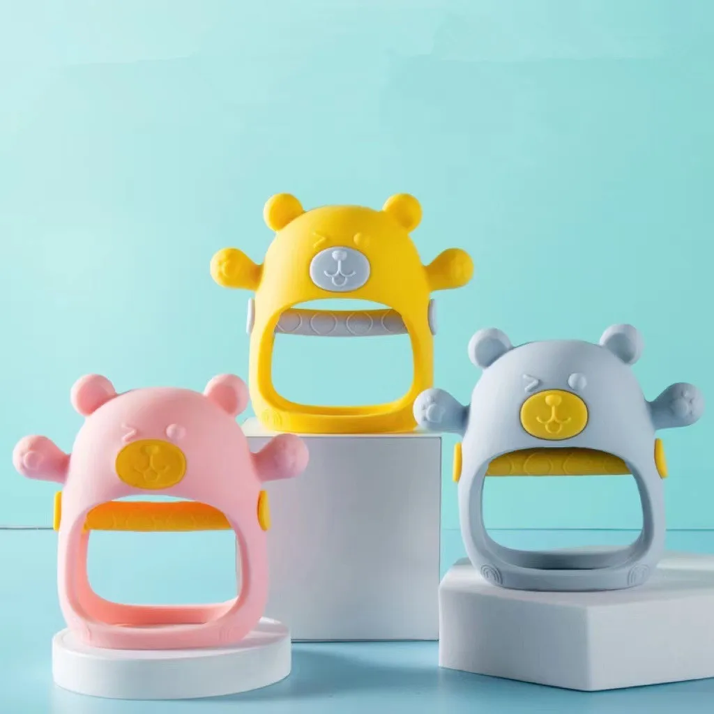 YDS Food Grade Silicone Cartoon Animal Design BearShape Baby Hand Teether Soft Teething Mitt Gloves Toys