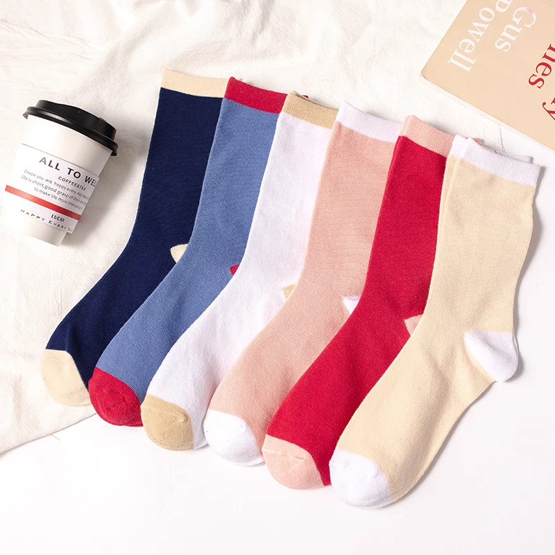 Good quality promotional spring simple comfort 6 color cotton Women socks  ladies  custom  crew socks