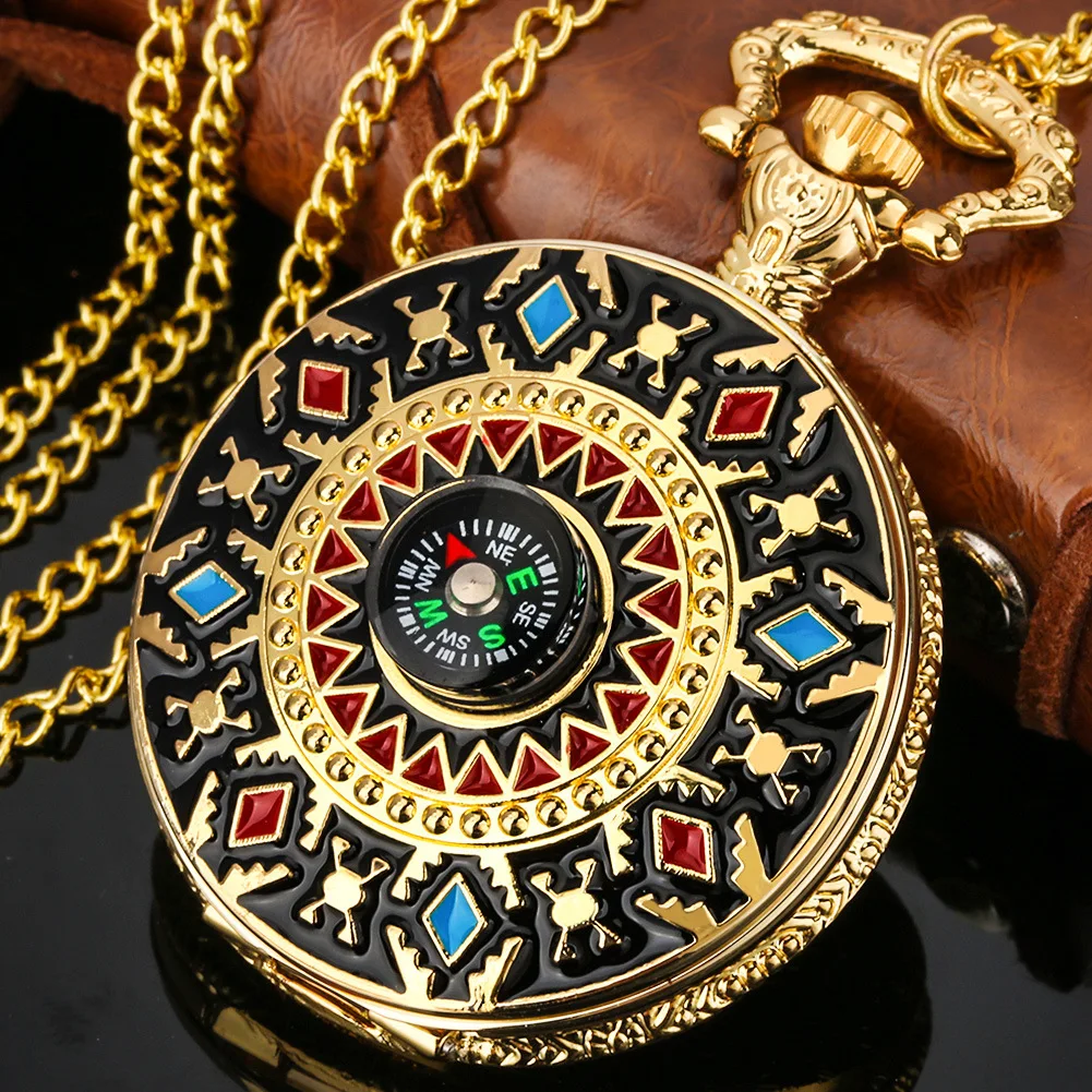 Indian Tribe Style Quartz Pocket Watch Necklace Chain Pendant Antique Pocket Watches With Compass New Year Gift Collection gift