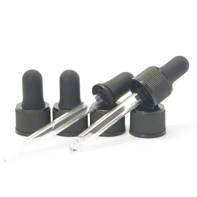 Essential glass bottle cap not assembled plain black 18mm neck dropper cap with glass pipette