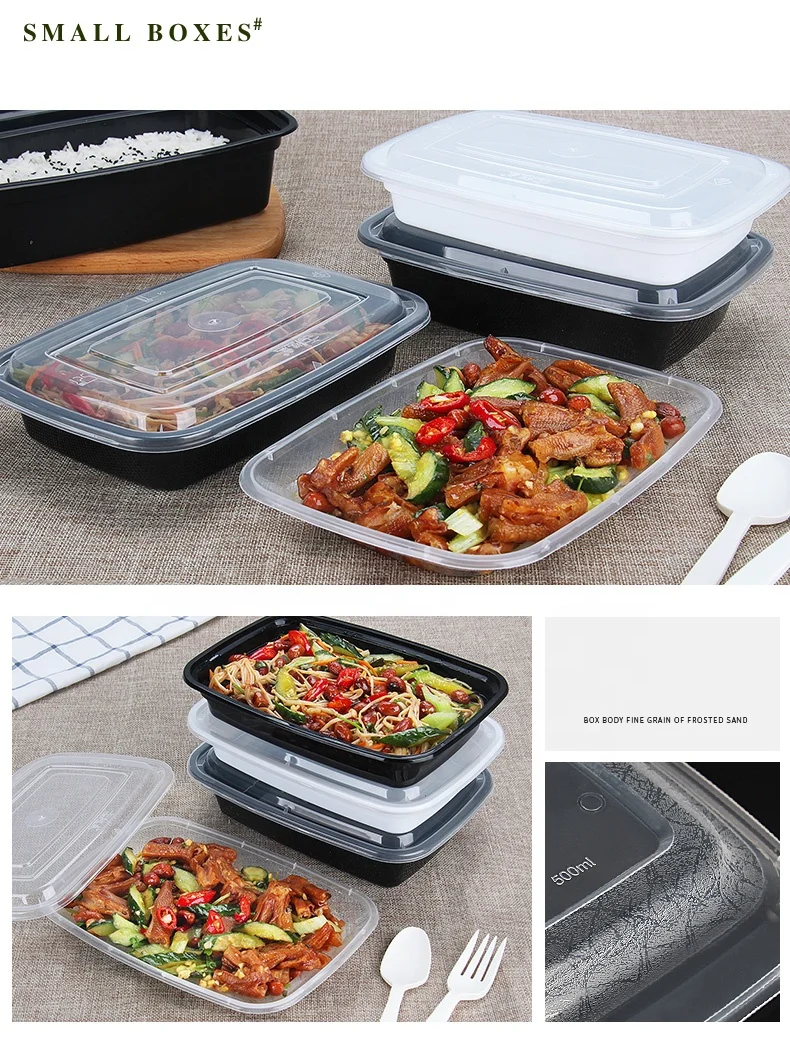 500ml lunch bento box fast food meal prep PP disposable plastic container for sale