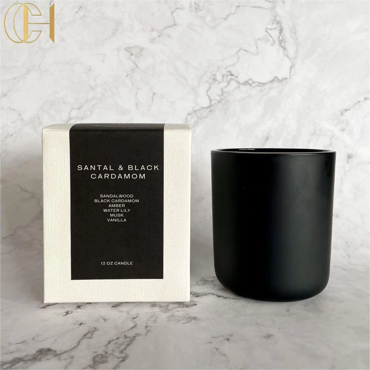 C&H Wholesale Black Ceramic Holder Unique Luxury Candle Soy Wax Burning 50 hours Fashionable Gift Boxes