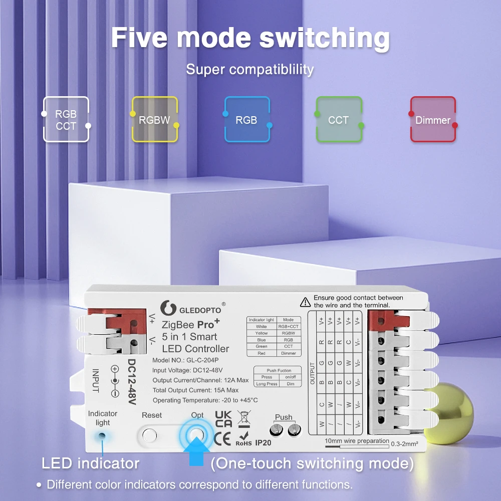 Zigbee pro + умный светодиодный контроллер 5 в 1 DC12-48V 2 4 г RF работает с RGBCCT RGBW RGB CCT и одноцветными полосками