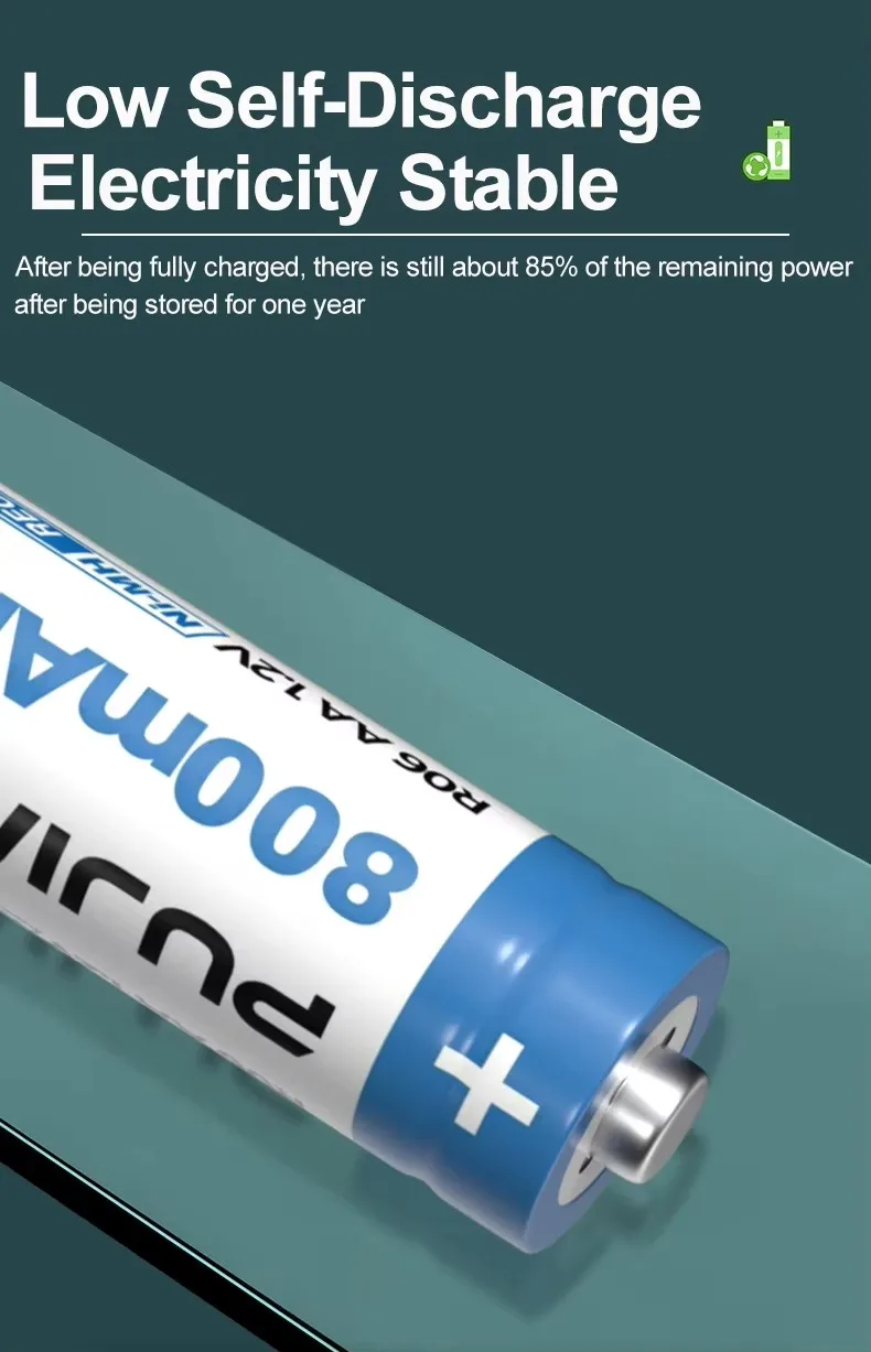 PUJIMAX High Capacity 10Pcs AA 800mAh Rechargeable Battery Pack 1.2V Nimh AA Battery For Power Tool Remote Control