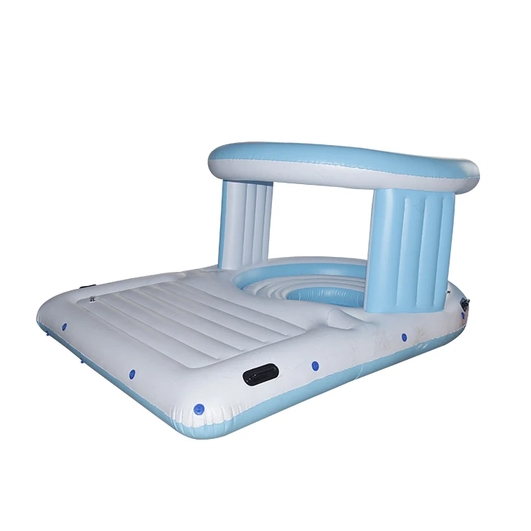 Custom Inflatable Pool Party Island Float water floating island with inflat dome tent 4 person inflatable raft tropical