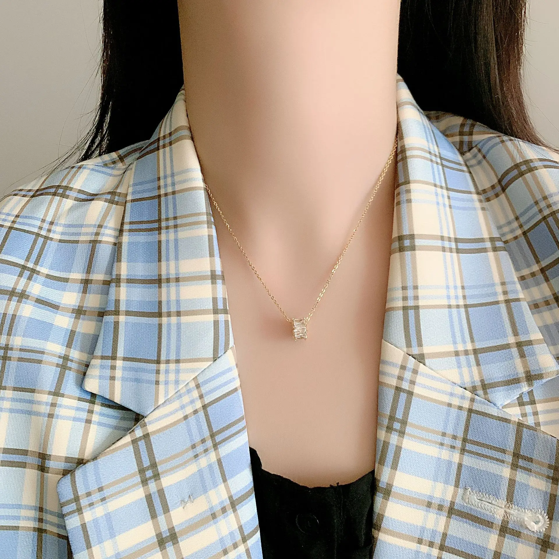 Gold-plated charm pendant titanium stainless steel exquisite diamond fish tail key peanut necklace jewelry for women