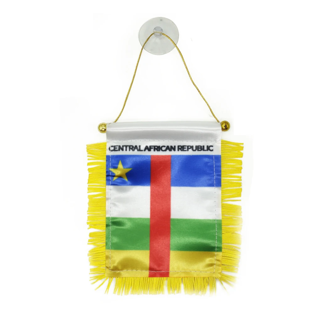 Custom Central African Republic Satin Pennant Flag Car Mini Flag Banner with Yellow Tassels