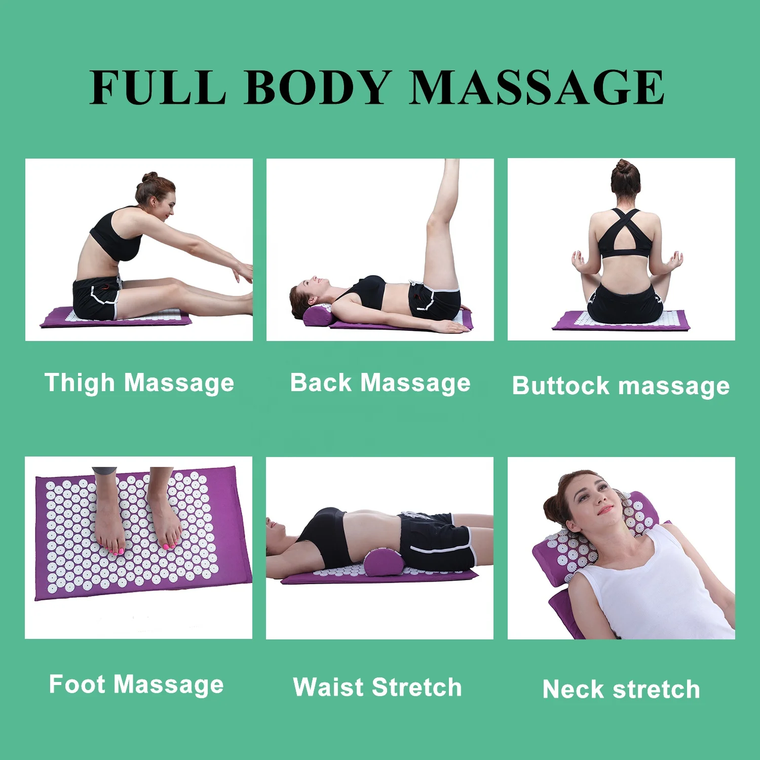
Drop Shipping Thicken Organic Cotton Body Foot Massage Acupressure Mats Bed of Nails Yoga Acupressure Mat and Pillow Set Long 