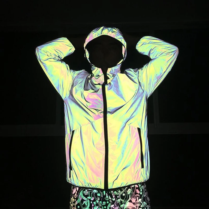 Latest design Unisex Windbreaker Rainbow Reflective Jackets Full Zip Jacket For Men