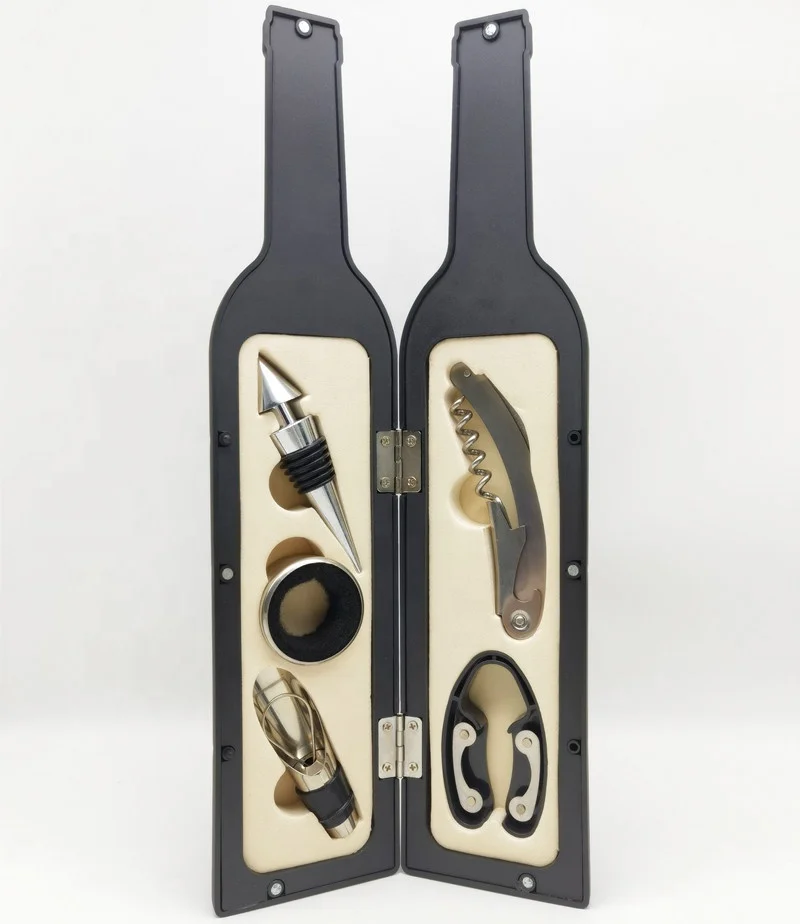 Free sample bar accessories 5 Pieces metal wine bottle opener set stainless steel bottle shape wine corkscrew gift set