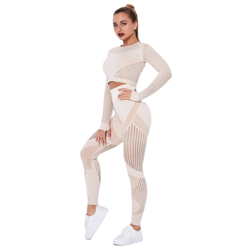 Hollow Out Seamless Yoga Set Sport Outfits Women Black Two 2 Piece Crop Top Bra Leggings Workout Gym suit Fitness Sport Sets