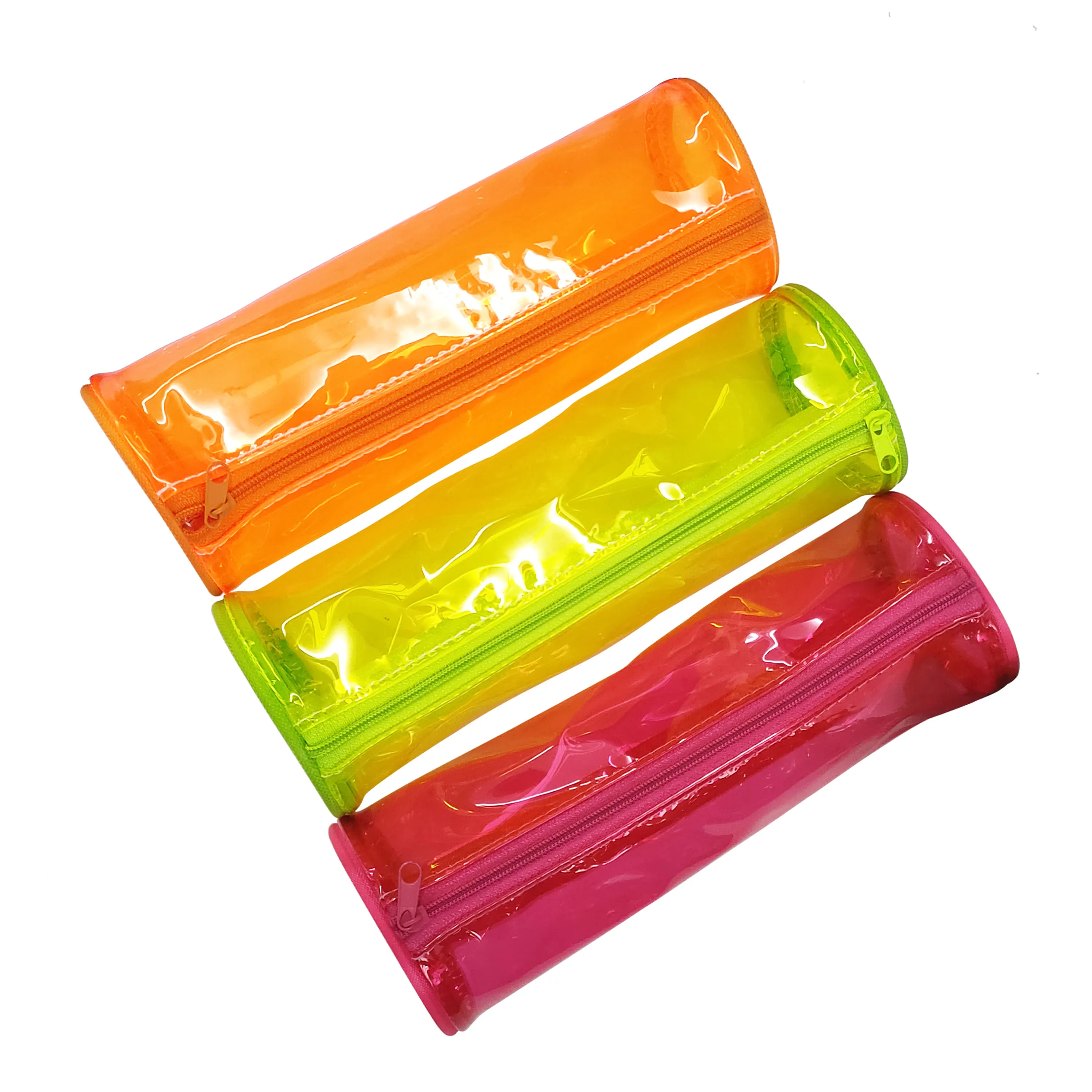 Cylinder Shape Waterproof Big Capacity Clear Candy Color Stationery PVC Pen Pouch Box Zipper Pencil PVC Pouch Case