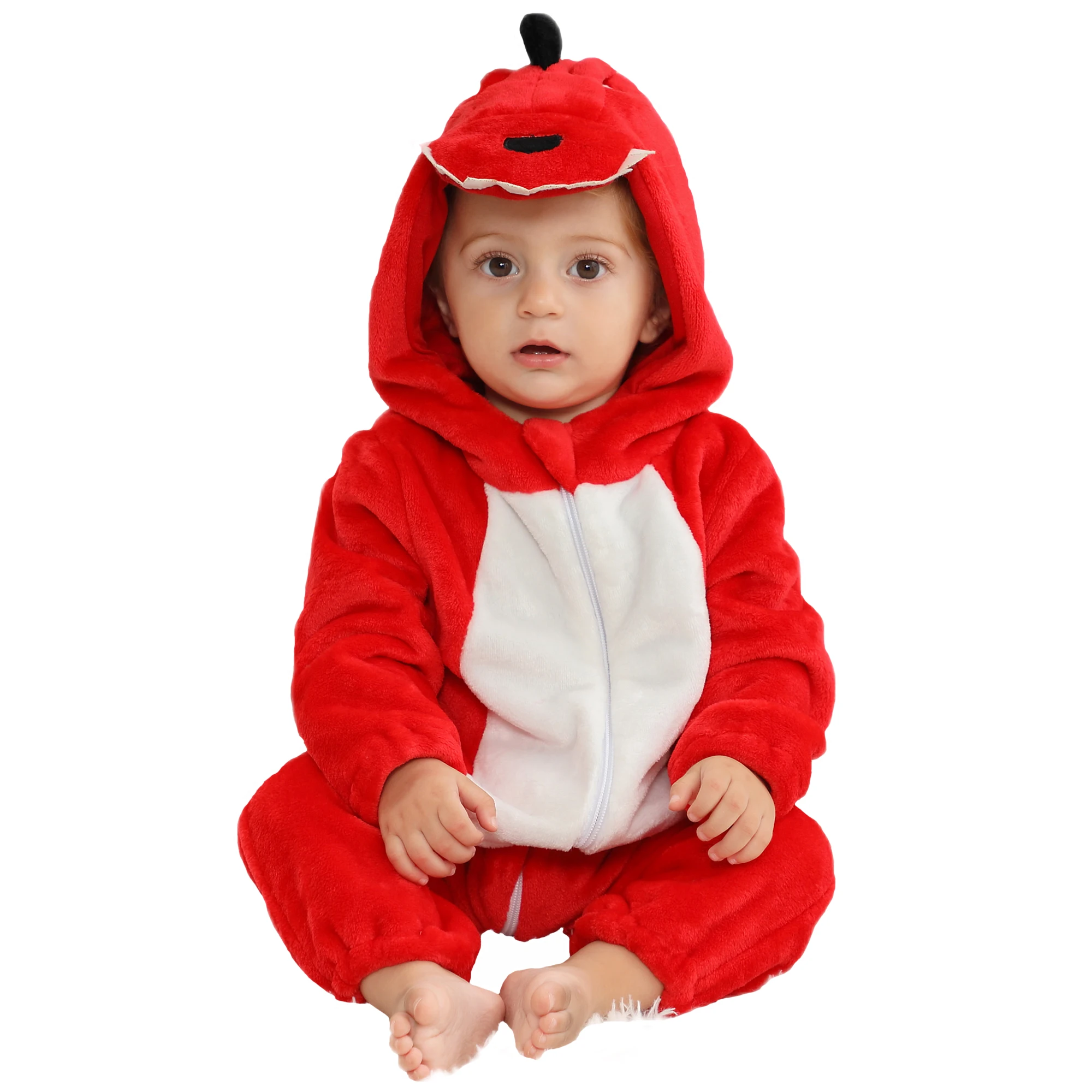 Michley Newborn Baby Winter Romper 0-36 M Fluffy Flannel Hooded Thick And Warm Crawling Suit Clothes Baby Rompers Feet Jumpsuits