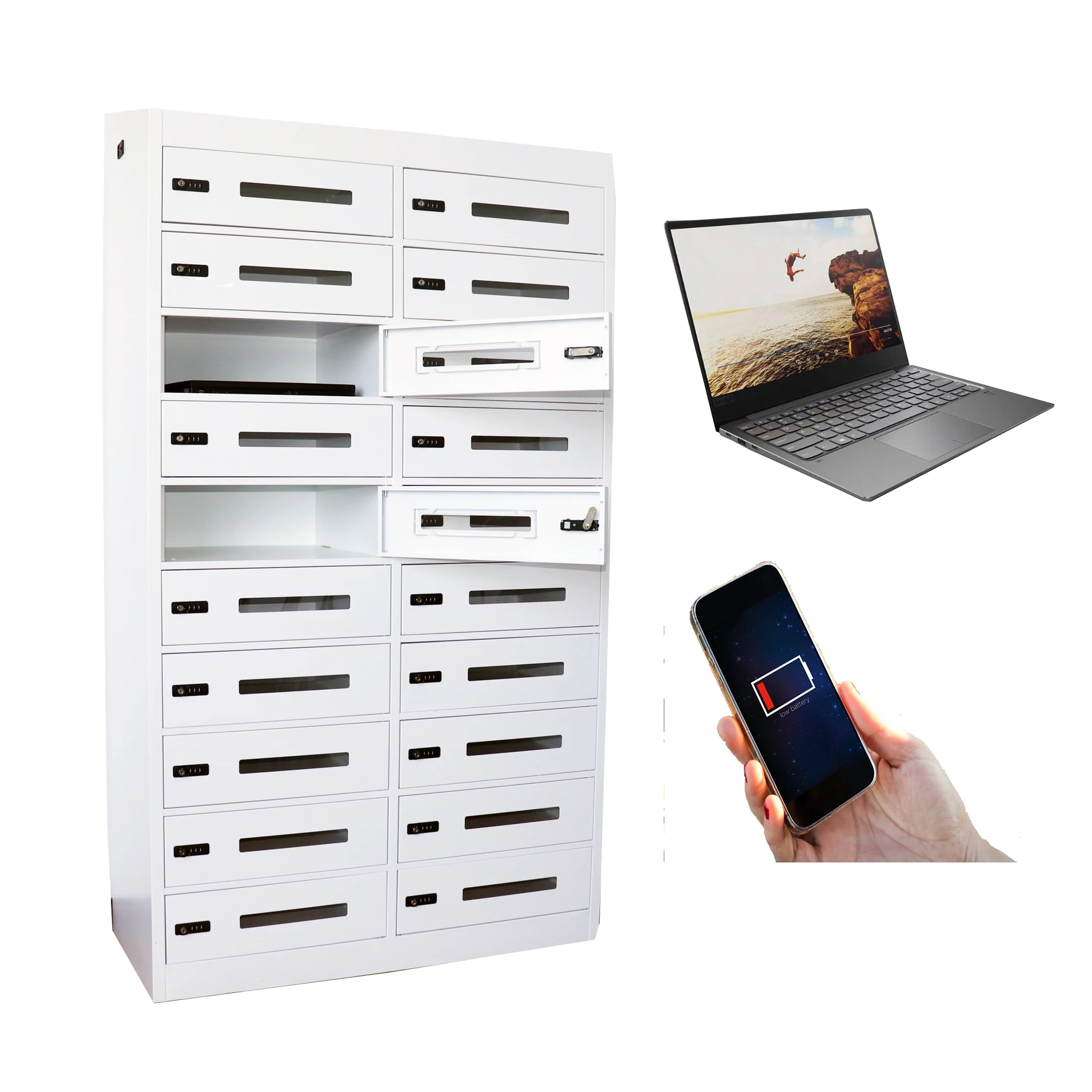 Indoor Floor-mounted Metal Charge Station Beach Laptop Phone Storage Locker With Charging Cabinet With Custom Made Power Socket