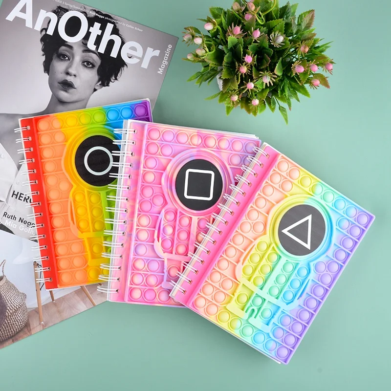 A5  popular silicone colorful pop bubble cover notebook with printing squid game pattern