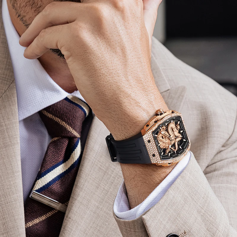 BONEST GATTI Dragon watch деловые спортивные бочкообразные формы 316l корпус из нержавеющей стали с отверстиями механические часы