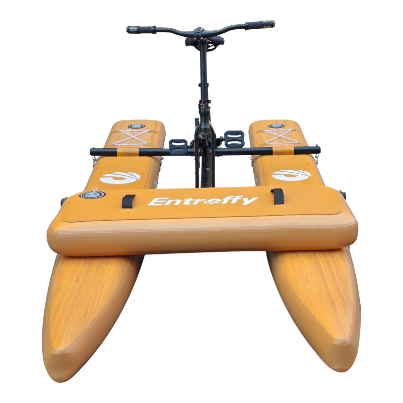 New Arrival beach inflatable Wood grain drop stitch water sport pedal bike boat 2 person folding inflatable sup water bike