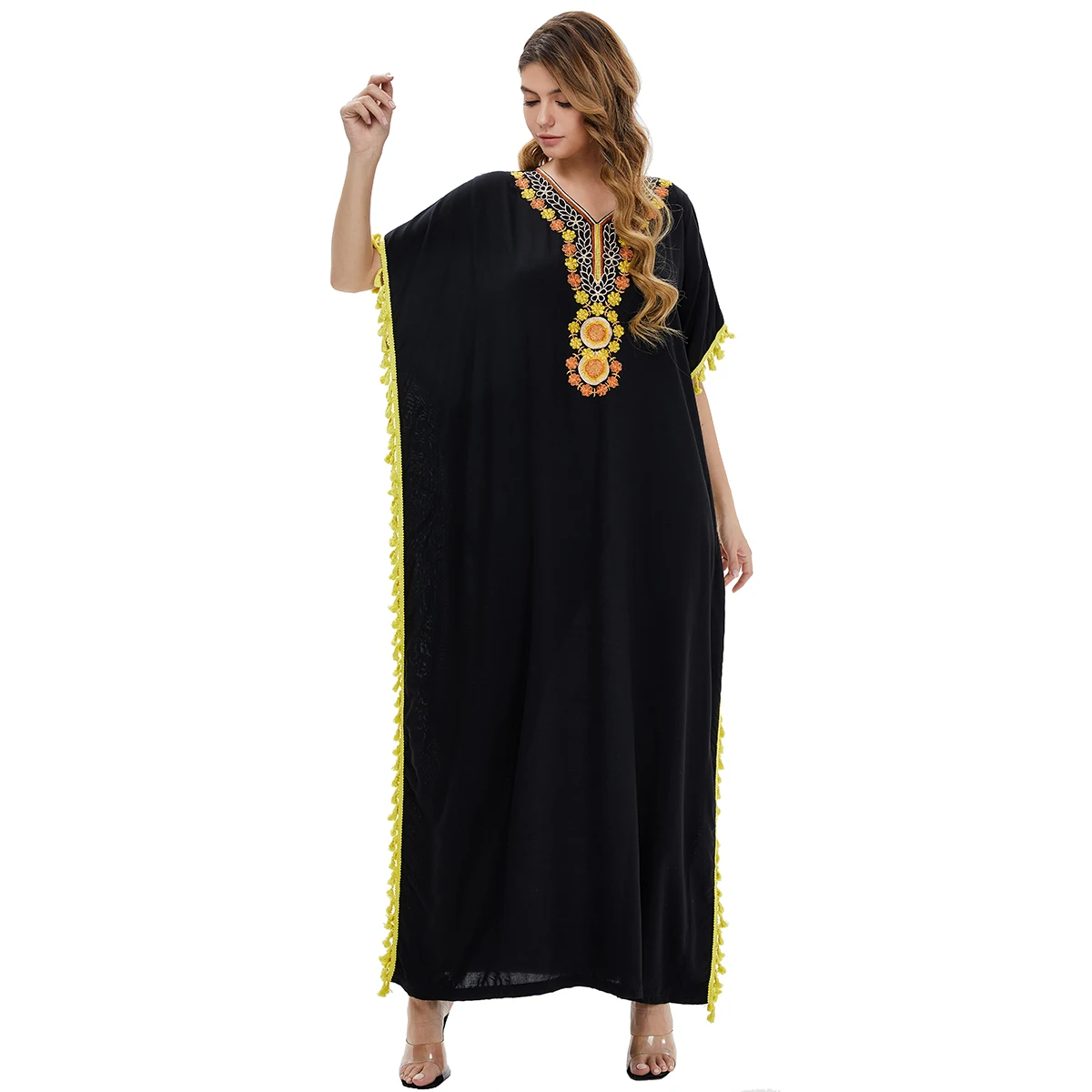 
2021 New arrival spring summer women casual robe dubai Muslim islamic embroidery kaftan abaya muslim dress 