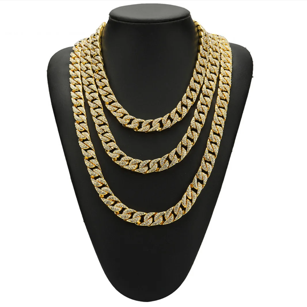 Wholesale 18K Gold Plated 12mm Miami Iced Out Mens Cuban Link Chain Neck Jewelry For Men