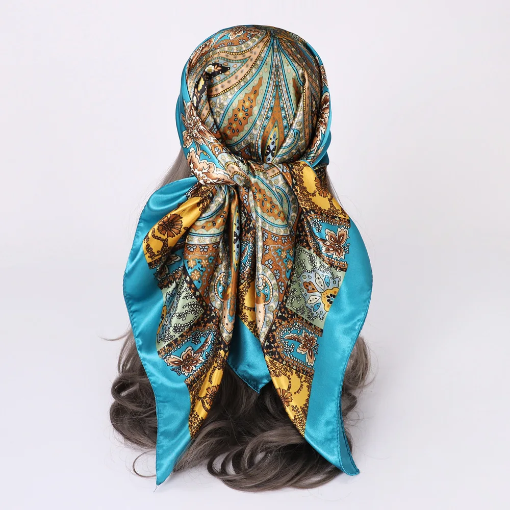 90cm Cotton Floral Print Bandanas Square Scarf Women Girls Headband Accessories Handkerchief Neckerchief Hairscarf