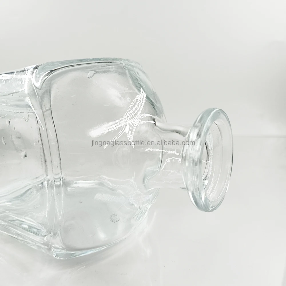JINGNA Soy Ink Recyclable 750ml cube glass packaging containers wine bottle luxury vodka liquor Whisky glass bottles