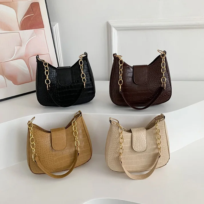 2024 New Coming Women PU Leather Handbags Vintage Crocodile Pattern Retro Sling Shoulder Bag Fashion Hobo Hand Bags For Girls