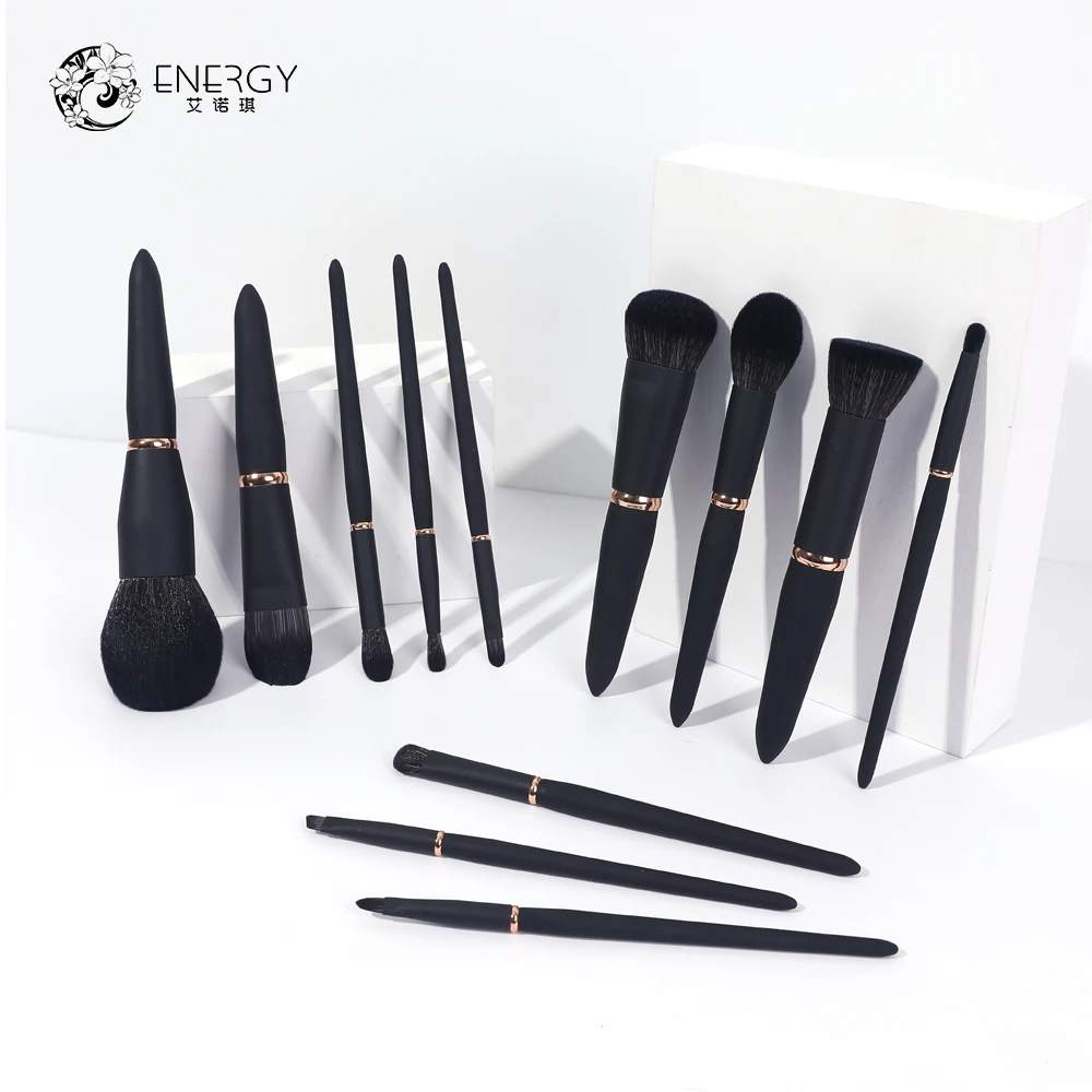 wholesale custom logo free samples Private Label pro luxury vegan 12pcs matte black oval soft makeup face brush set cosmetic