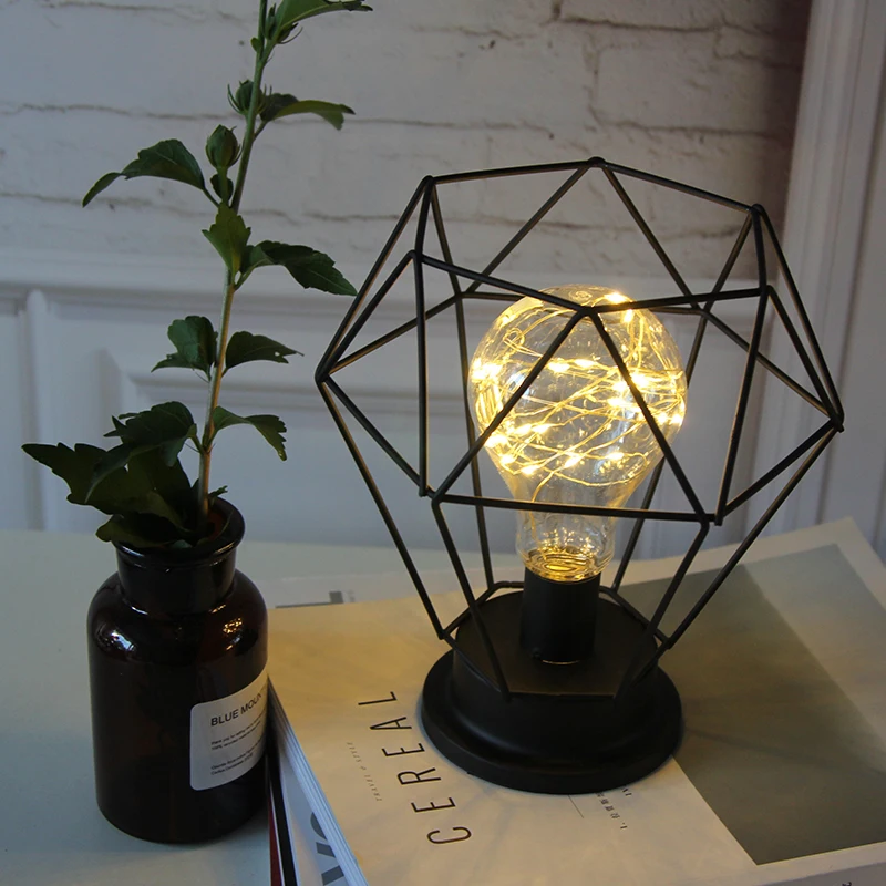 
Factory Direct Sales Wrought Iron Decorative Led Lantern Battery Powered Desktop Light 