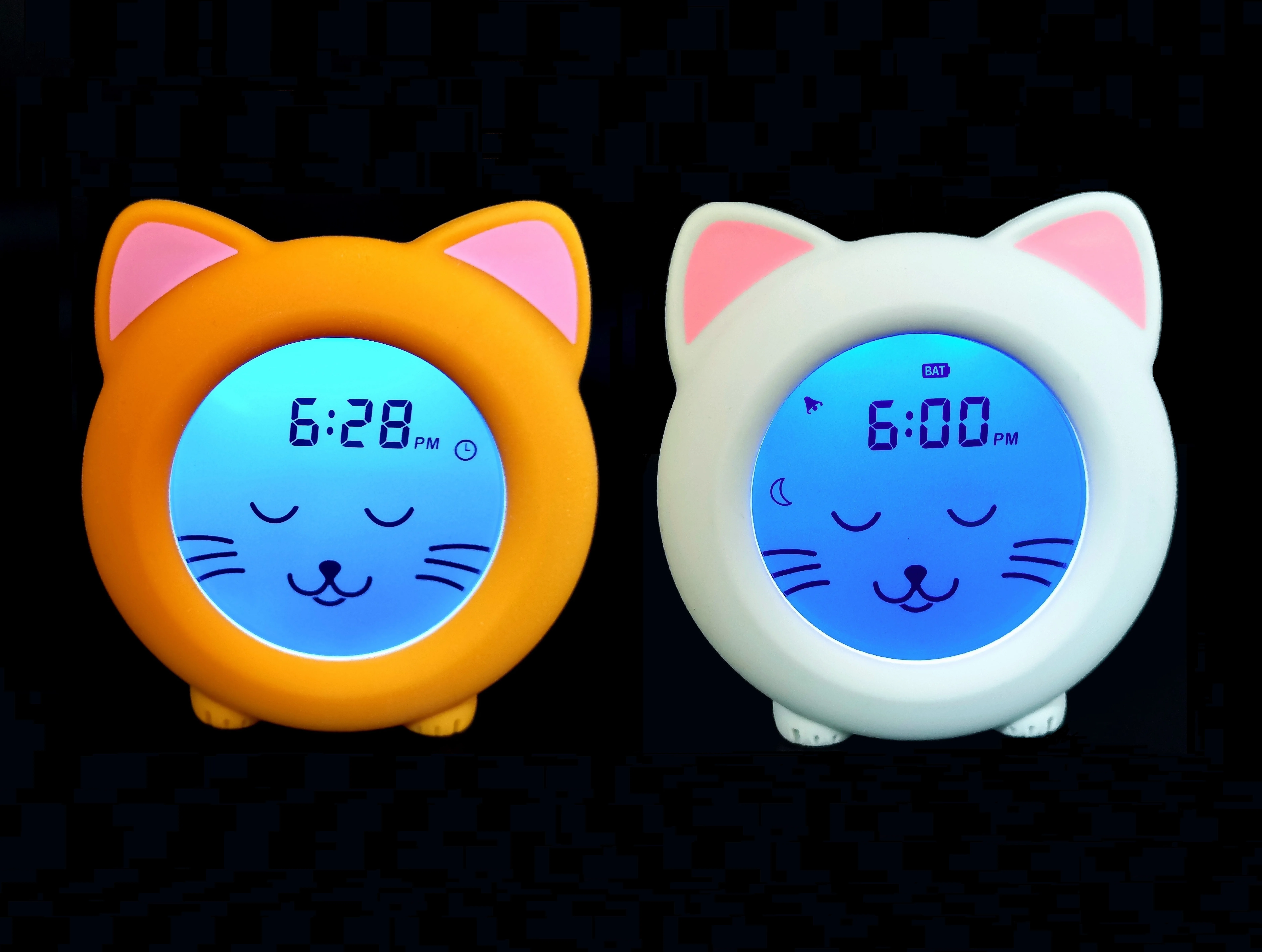 Best selling silicone cat sleep trainer clock, Sun and Moon wake up LED night light with alarm clock for kids