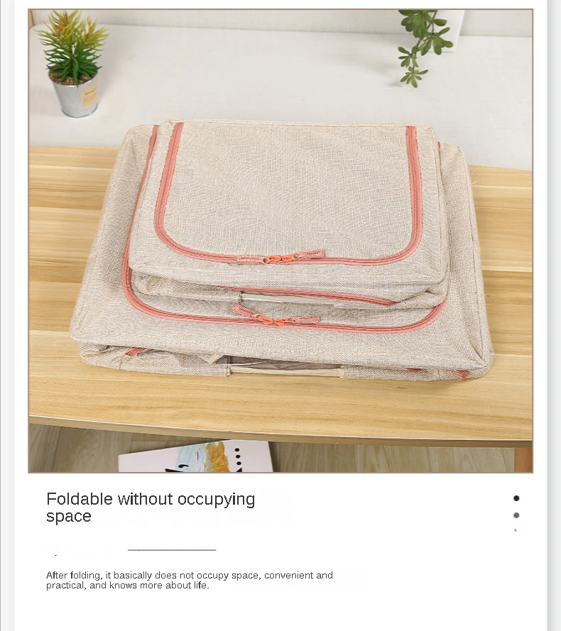 KUYUE Linen Clothes Storage Bags Frame Storage Bin Boxes Foldable Clothing Organizer Fabric Collapsible Clear Window Metal 1.16