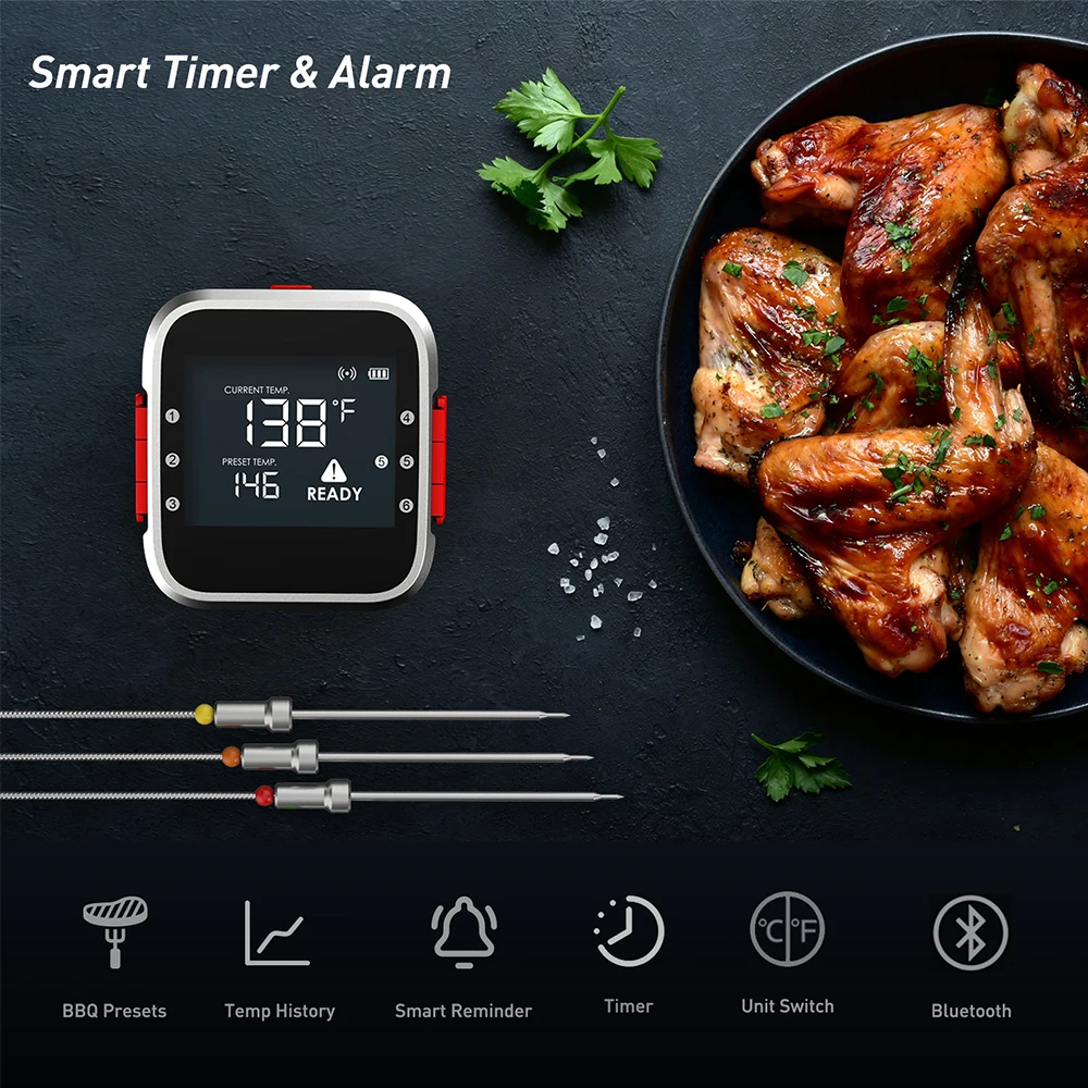 Led Digital Temperature Gauge Celsius Steak Medium Rare Food Grade Probe Meat Thermometer With Timer Alarm