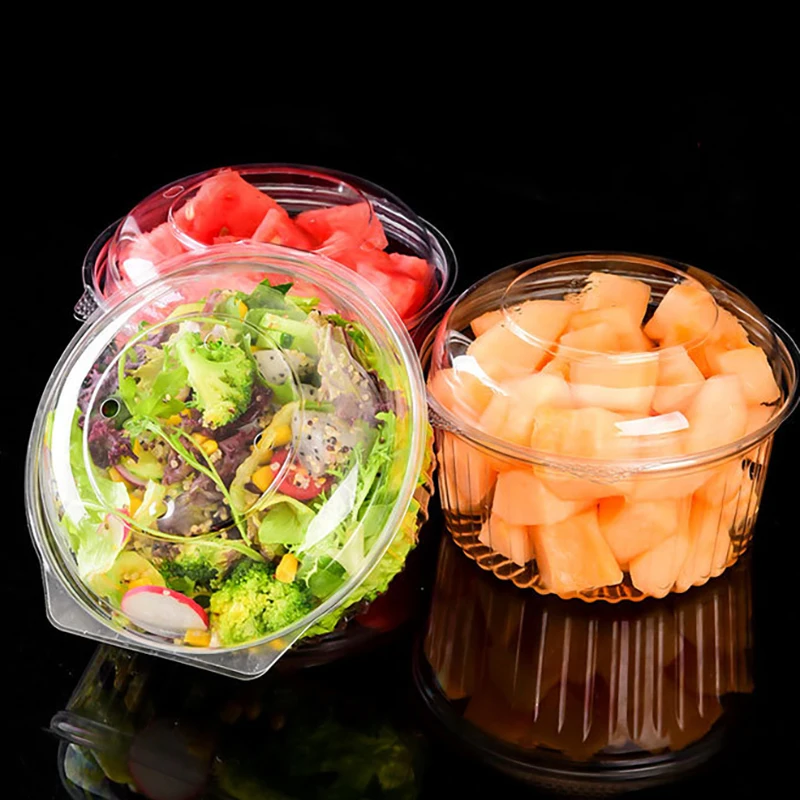 China Factory Round Disposable Transparent PET  Plastic Fruit Box Food Take-Away Box Lid Recyclable Sealed Food Container