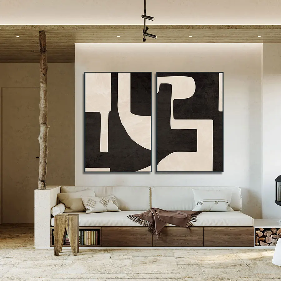 Original Art Factory Wholesale Modern 2pcs Hand-Painted Abstract Oil Painting New Design Canvas Frame Hotel Room Home Wall Decor