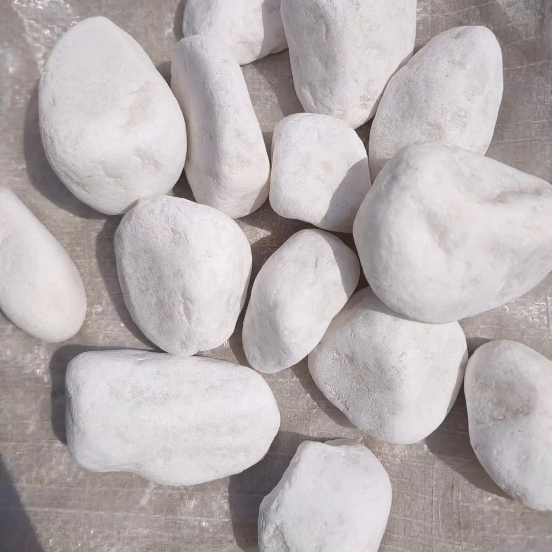 Landscaping clean polished white round pebble tumbled snow white decorative stone gravel aggregates for garden