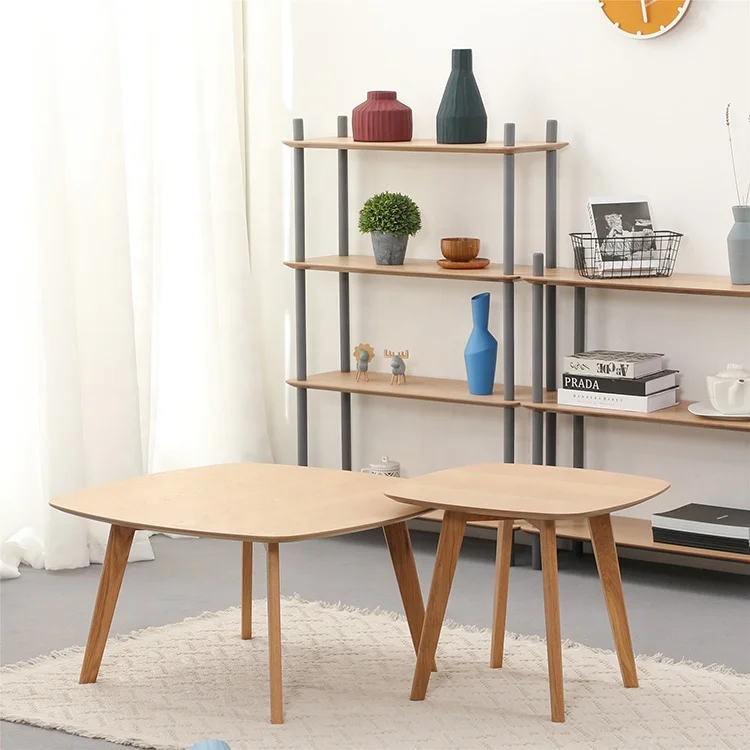 Meja kopi Nordic European Modern Simple Home Three Feet Round Square Solid Wooden Side Coffee Table