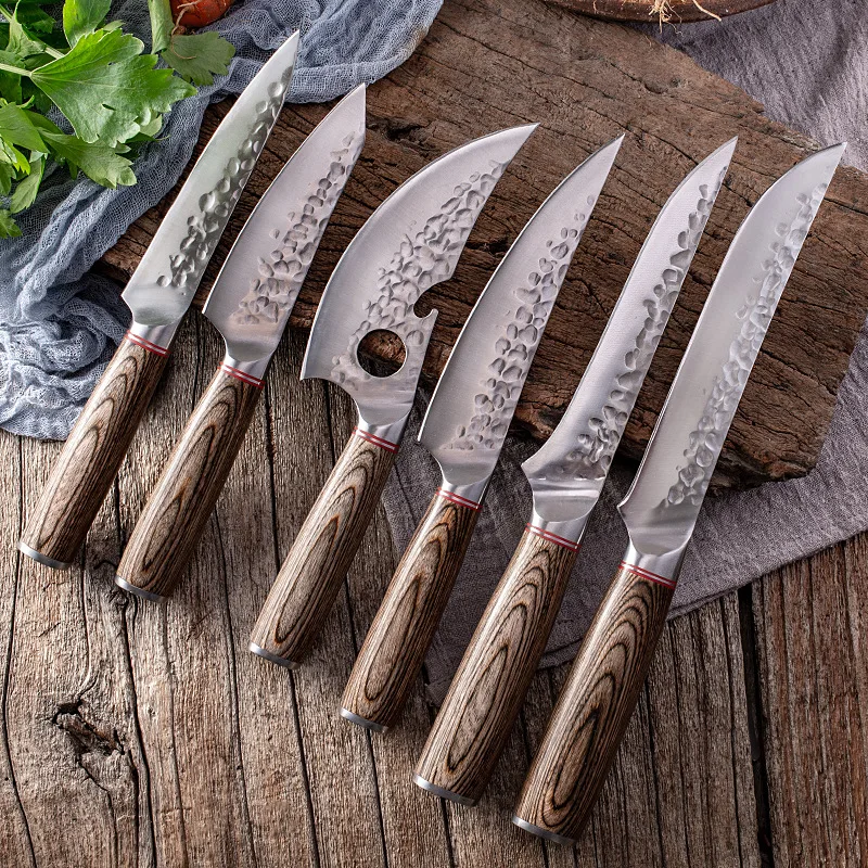 Professional Stainless steel 6pcs kitchen knives set kitchen chef utility fruit paring knife  with wooden  block