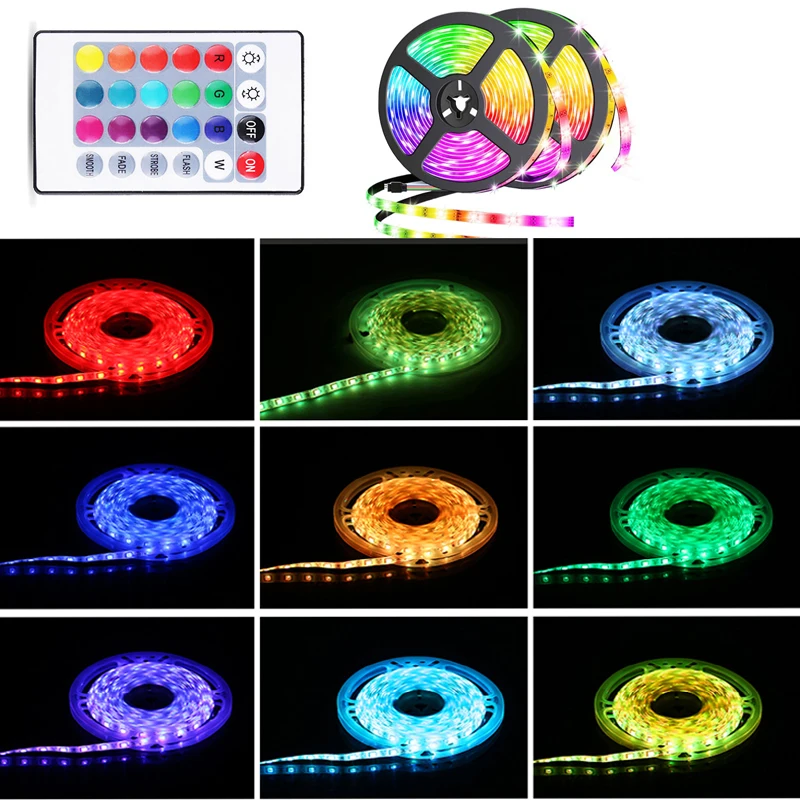 New Arrival 12V Colorful RGB 2835 5050 LED Strip Light with 24 Keys IR Remote Control and Control Box