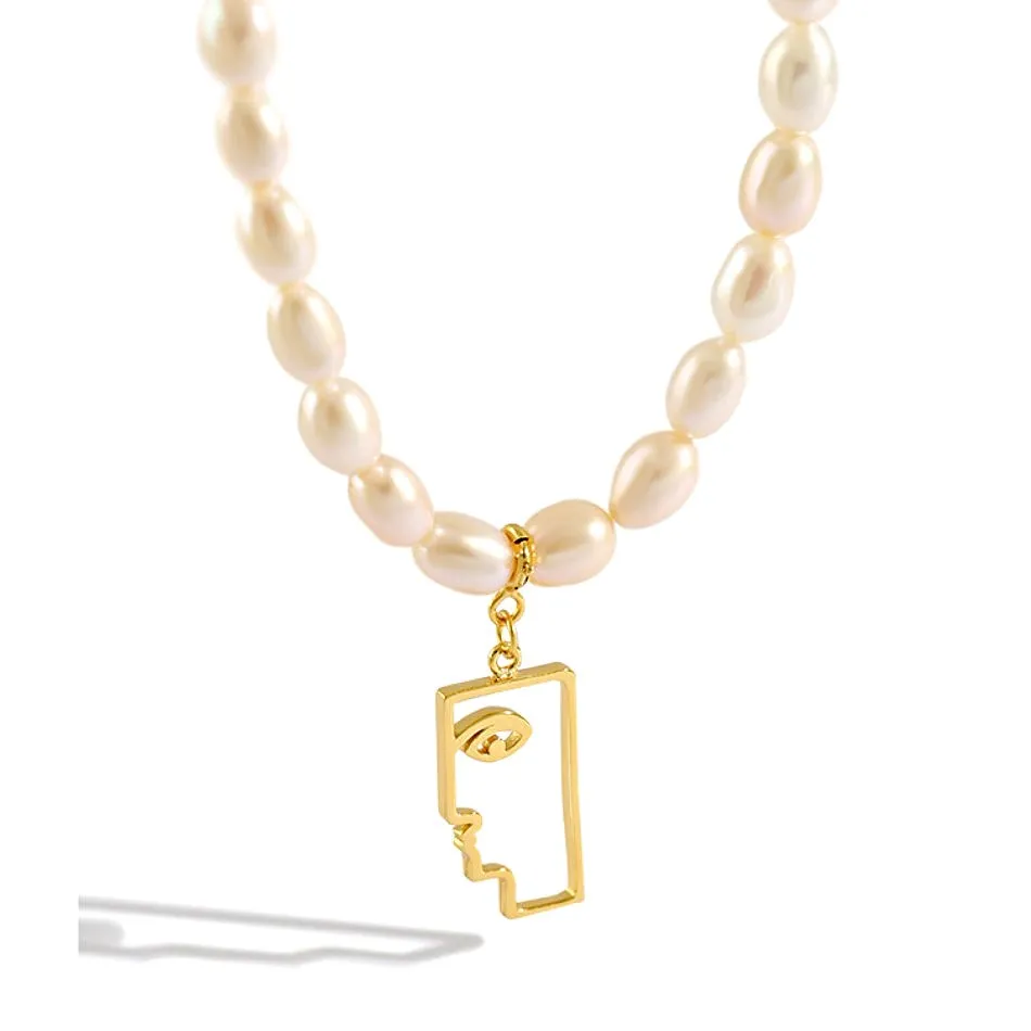 wholesale face design fresh water pearl necklace 925 sterling silver pearl jewelry real pearl necklaces