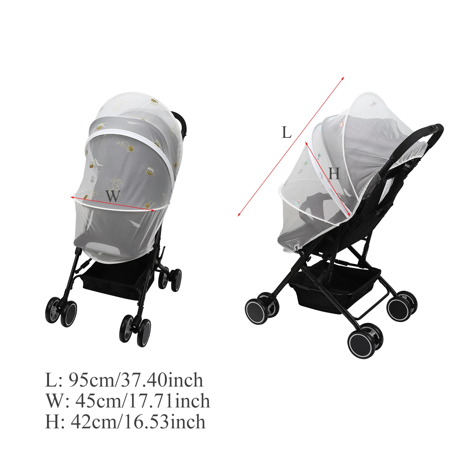 Embroidery Stroller Mosquito Net Full Cover with Double Zipper