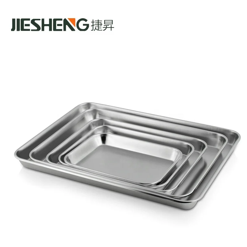 High Quality Rectangle Metal Food Tray Thick Buffet Serving Silver Stainless Steel Trays