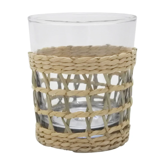 rattan wrap glass rattan/wicker wrapped water glass