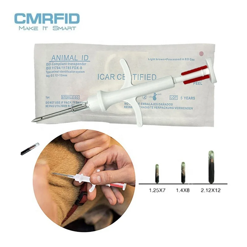  Cmrfid 7/8/12 мм 134 2 кГц RFID FDX-B впрыска животный микрочип домашних животных имплантат шприц идентификатор отслеживания лошадь Крупный рогатый скот