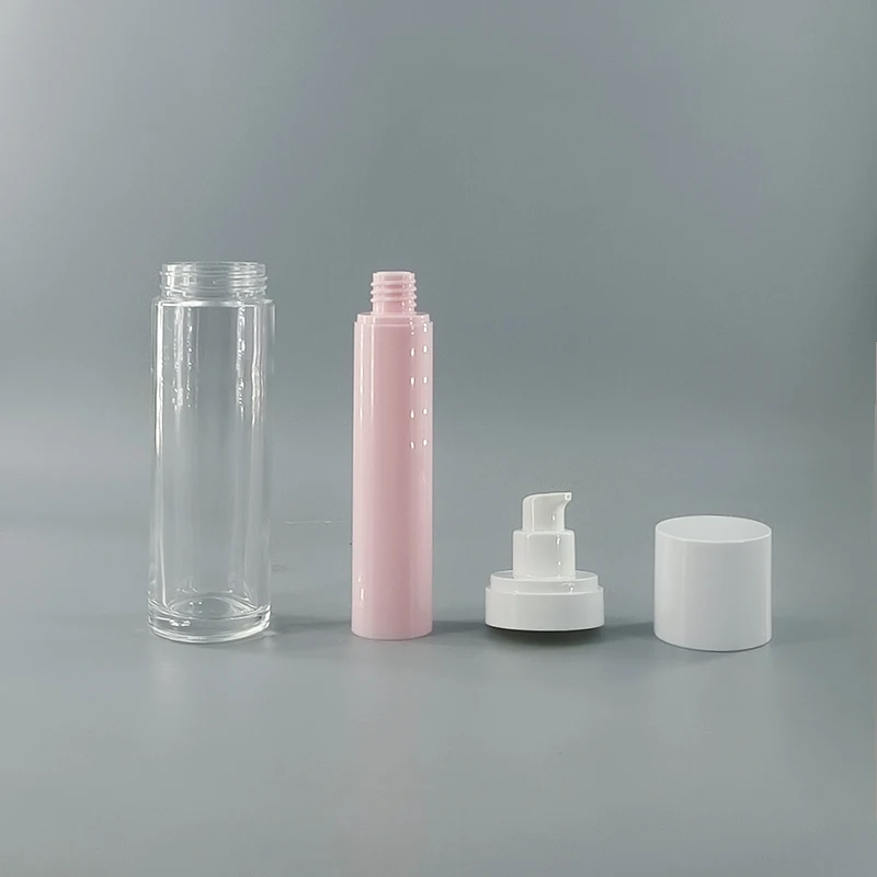 High quality glass airless pink Bottle 50ml with Refillable pump Inner Tube for Cosmetics Packaging