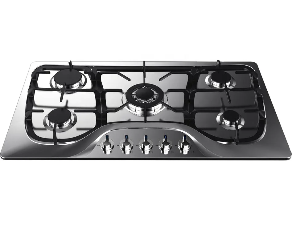 Роторная газовая плита 90 см с чугунными подставками-нержавеющая сталь