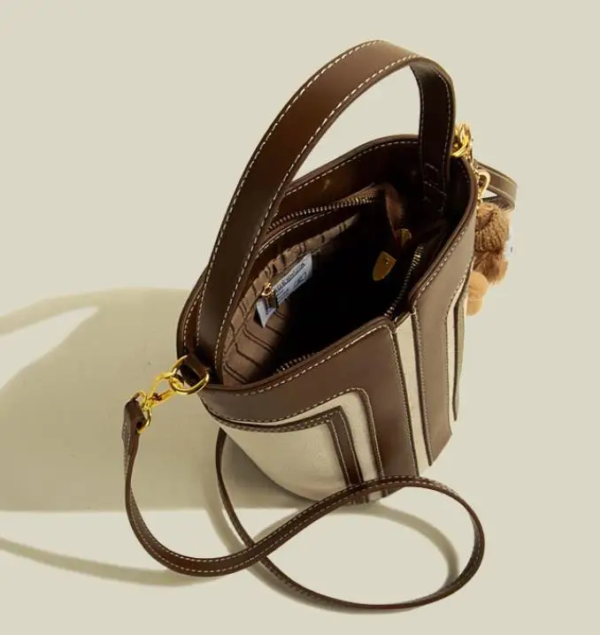 2024 Alibaba wholesale luxury woman PU handbags bucket strap, new spring design fashion leather bucket handbags online shopping