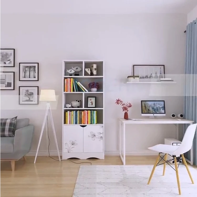 Wooden Office Desk Study Writing Home Steel Wood Desktop Computer Table with Shelf and Drawers