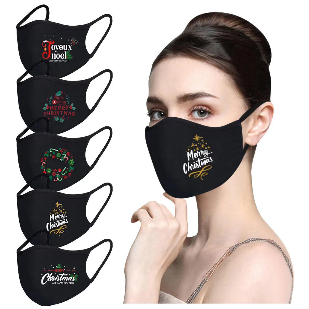 2022 Wholesale 3d Custom Logo Black Maskes For Christmas Sublimation Printing Cotton Facemask Party Merry Christmas Face Maskes