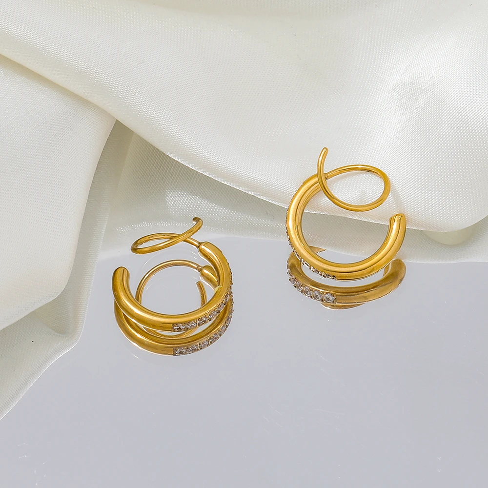 JOOLIM Jewelry PVD 18K Gold Plated Stone Pave Spiral Earring Stainless Steel Jewelry New Trendy Jewelry