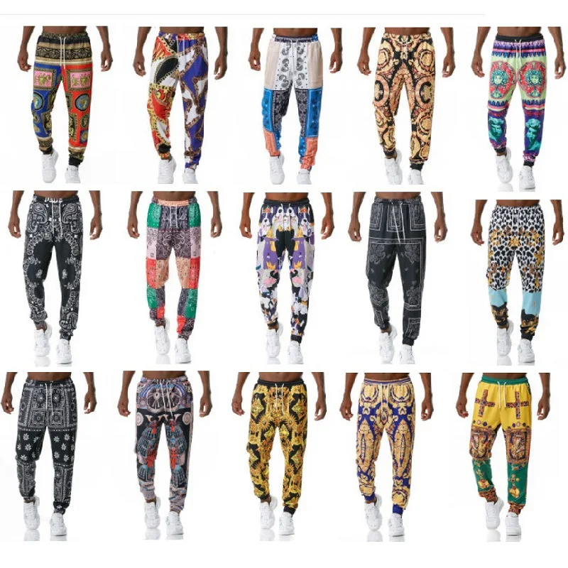 Men Costume Ethnic Style Retro European and American Fashion Printed Jogging Casual Pants Sports Trousers Drawstring Clothing